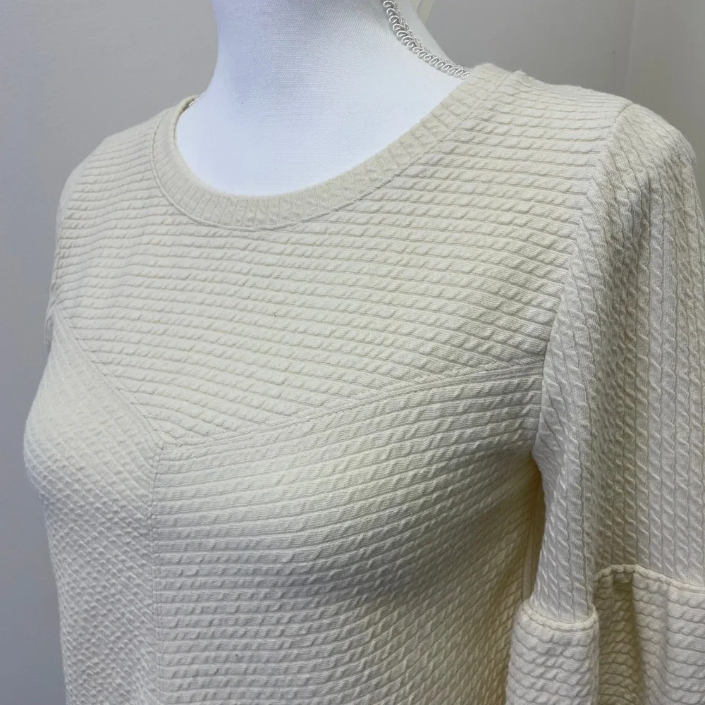 Anthropologie Bayleigh Cream Textured Balloon Sleeve Top XS Boho